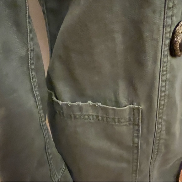 Free People Passenger Military Distressed Moss Utility Jacket Gold Braid Accents - Picture 7 of 9